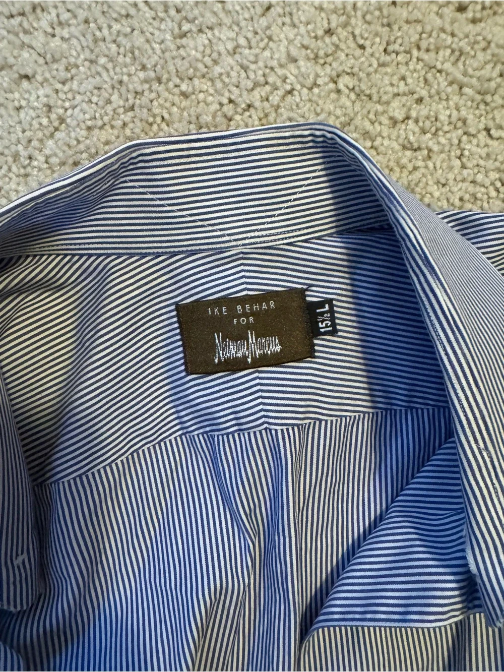Ike Behar Men’s Blue and White Pinstripe Button-Down Shirt